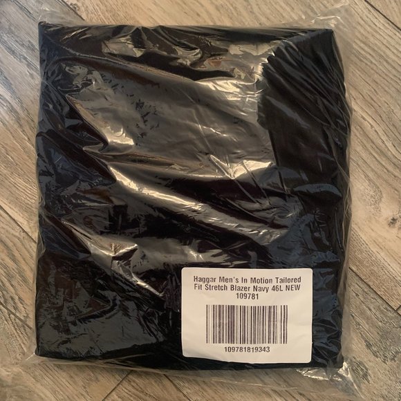 NWT HAGGAR MEN'S IN MOTION TAILORED FIT STRETCH BLAZER NAVY 46L (LONG) - Picture 7 of 9